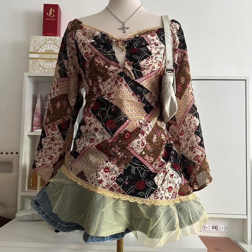 Vintage Patchwork Long Sleeve Top